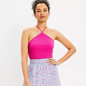 LOFT Smocked Halter Fushia Pink Tank Sleeveless Summer Top Shirt Size Medium NWT